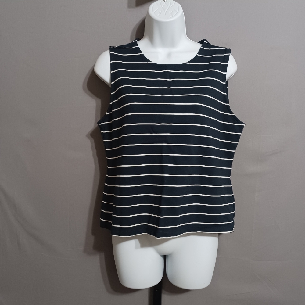 Adrienne Vittadini top blue white stripes sleeveless sz XL